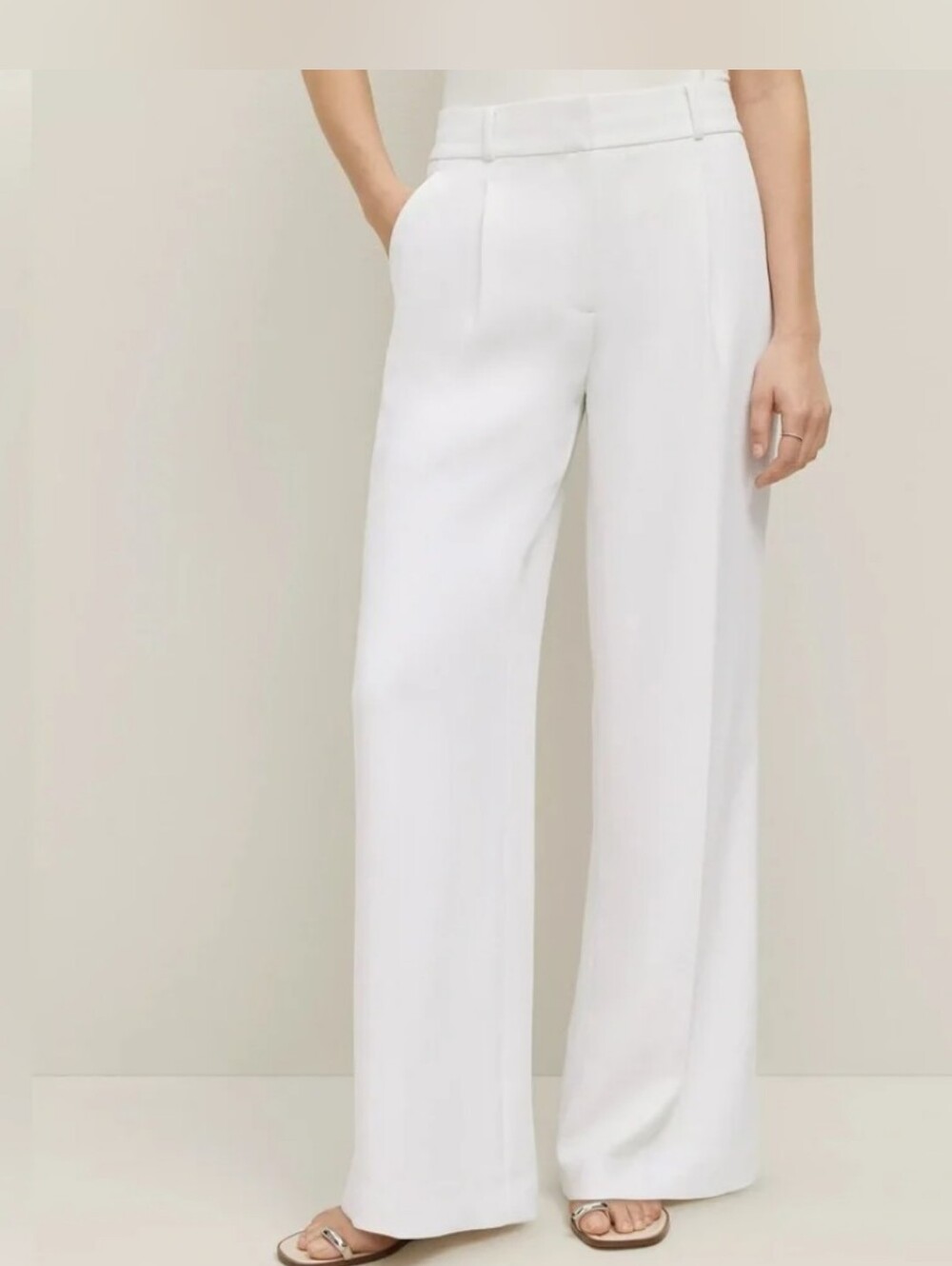 Ann Taylor White Wide-Leg Pleated Dress Pants SZ 4 Tall